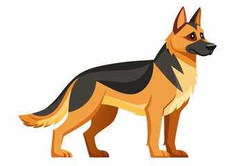 High-quality cartoon illustration of a German Shepherd dog sitting obediently with a friendly expression. Ideal for pet-related designs, educational materials, veterinary branding, dog training conten