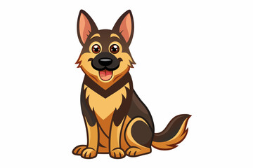 High-quality cartoon illustration of a German Shepherd dog sitting obediently with a friendly expression. Ideal for pet-related designs, educational materials, veterinary branding, dog training conten