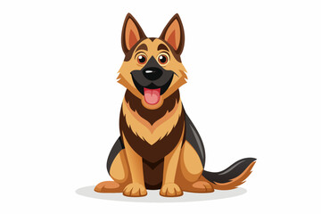 High-quality cartoon illustration of a German Shepherd dog sitting obediently with a friendly expression. Ideal for pet-related designs, educational materials, veterinary branding, dog training conten