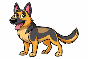 High-quality cartoon illustration of a German Shepherd dog sitting obediently with a friendly expression. Ideal for pet-related designs, educational materials, veterinary branding, dog training conten