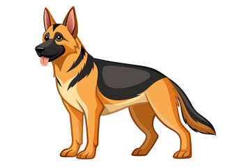 High-quality cartoon illustration of a German Shepherd dog sitting obediently with a friendly expression. Ideal for pet-related designs, educational materials, veterinary branding, dog training conten