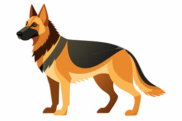 High-quality cartoon illustration of a German Shepherd dog sitting obediently with a friendly expression. Ideal for pet-related designs, educational materials, veterinary branding, dog training conten