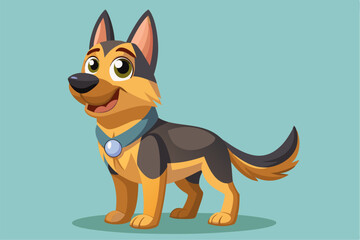 High-quality cartoon illustration of a German Shepherd dog sitting obediently with a friendly expression. Ideal for pet-related designs, educational materials, veterinary branding, dog training conten