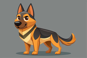 High-quality cartoon illustration of a German Shepherd dog sitting obediently with a friendly expression. Ideal for pet-related designs, educational materials, veterinary branding, dog training conten