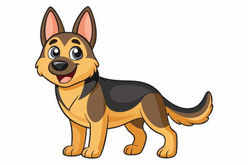 High-quality cartoon illustration of a German Shepherd dog sitting obediently with a friendly expression. Ideal for pet-related designs, educational materials, veterinary branding, dog training conten