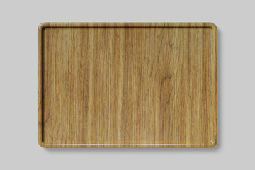 An empty wooden tray on gray background 