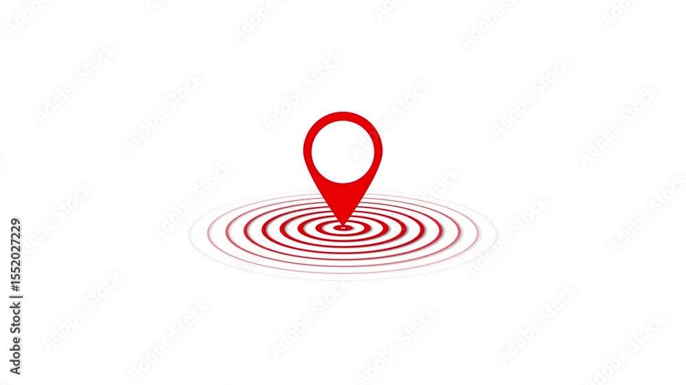Poster location symbol using for navigate. animated 3d red location pin with concentric circles and a moder