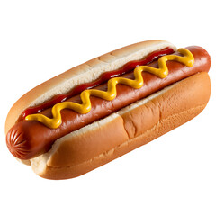 Classic Hot Dog: A mouthwatering hot dog, nestled in a fresh bun, drizzled with vibrant ketchup and mustard, embodies the quintessential comfort food experience.