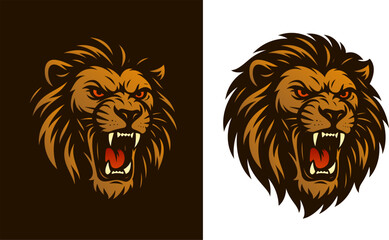 vector an angry lion is roaring with sharp fangs