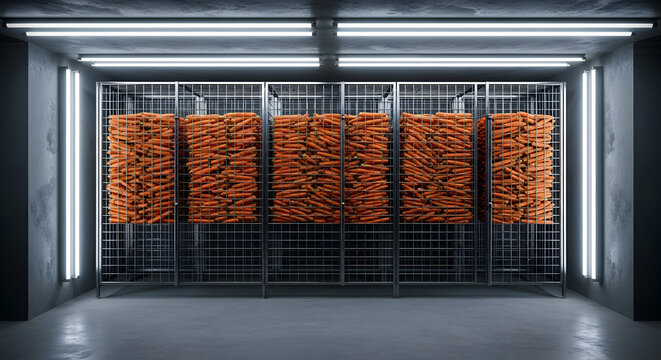 Carrot Abundance In Industrial Cool Room For Food Preservation