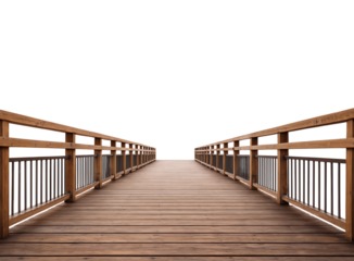 Serene Wooden Pier Leading Into an Ethereal White Horizon, Perfect for Symbolizing Journey and Reflection, Isolated on Transparent and White Background