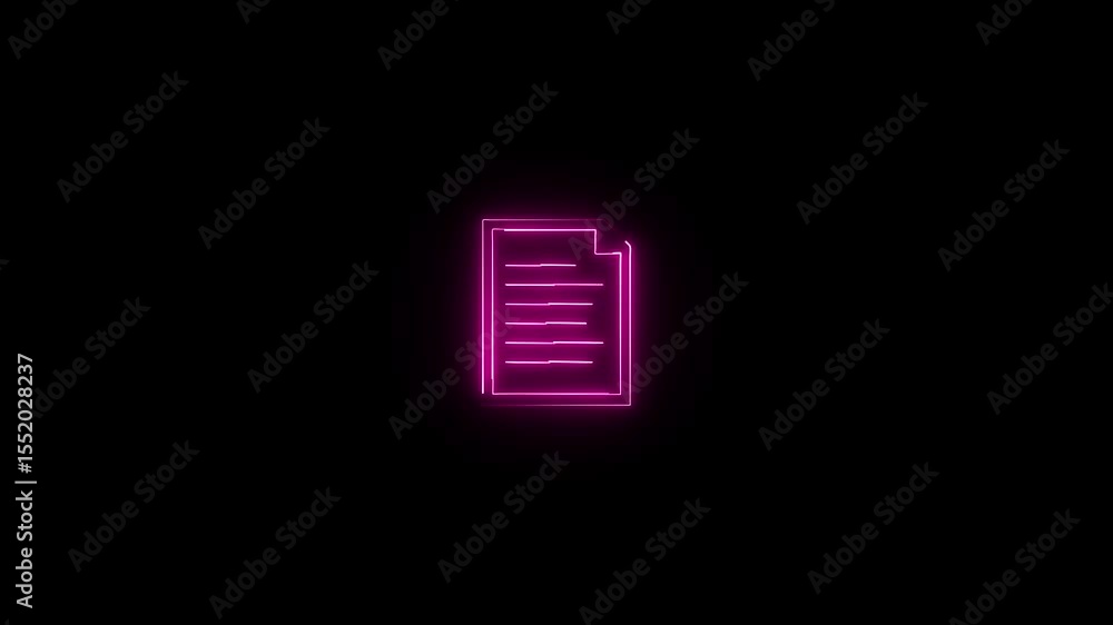 Poster file or document icon. glowing neon pink document icon animation on black background suitable for fu