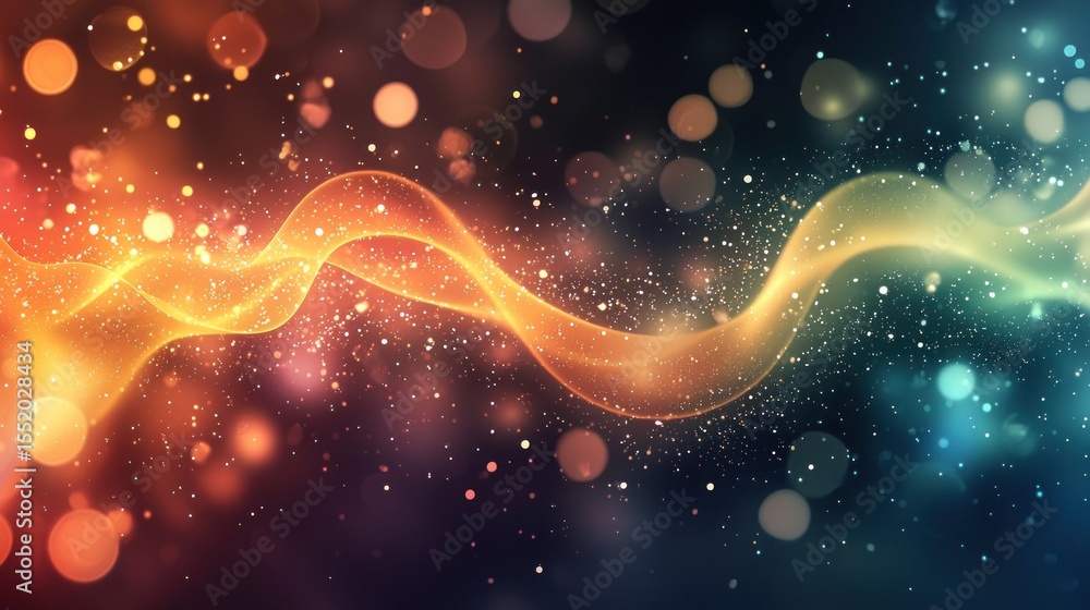 Poster glowing abstract wave with sparkling lights and bokeh effects