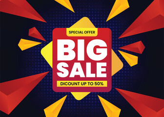 Big sale banner template in flat trendy memphis geometric style, modern style poster, placard, web banner designs. Vector Illustration.