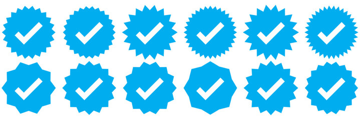 Verified badge profile set. Verified badge. Valid. Social media account verification icon. Verify badge. Blue Verified badge icon set. Set of verified badges