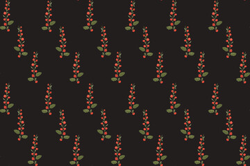 Vintage seamless pattern featuring delicate red flowers on a dark background ideal for textile design