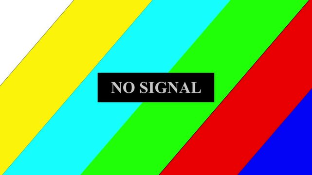 Classic television test screen signal absence with colorful bars and bold no signal text overlay