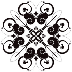 Abstract black and white floral vector pattern with ornate vintage scroll elements for a seamless nature-inspired background design