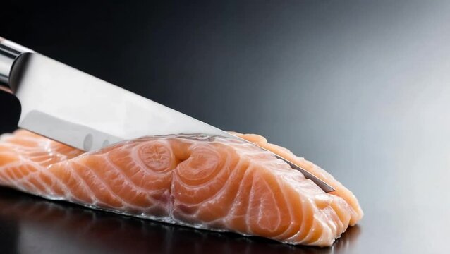 Cortando un filete de salmón fresco