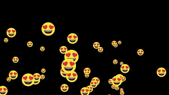 Romantic emoji faces ascending in dark motion