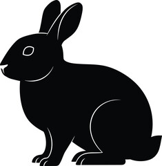 Black and white vector illustration of a cute rabbit silhouette cartoon animal
