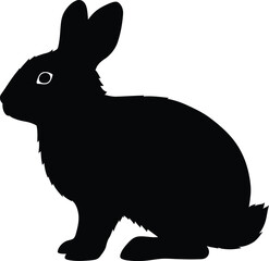 Black and white vector illustration of a cute rabbit silhouette cartoon animal