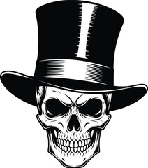 Skull wearing a hatvector illustration with spooky pirate and horror theme