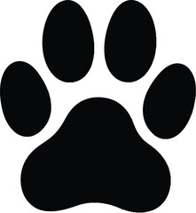 Vector isolated one single simple minimal dog paw print colorless black and white outline silhouette shadow shape stencil solid black 