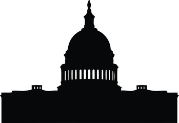 Vintage Architectural Dome Black And White Silhouette Illustration. Classic Building Design And Historical Architecture. Isolated Vector Illustration 