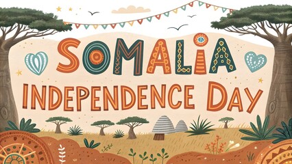 Somalia independence day celebration with traditional african landscape and festive decorations