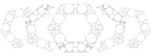 Vector  monochrome Graphic of Thinly Drawn Hexagonal Frameworks with Encircled Centers, Forming a Balanced and Minimalist Geometry
