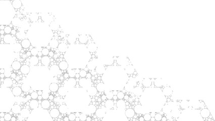Halftone Outlined Vector Pattern of Geometric Hexagonal Shapes with Symmetrical Circles Inside, Drawn with Graceful and Airy Lines