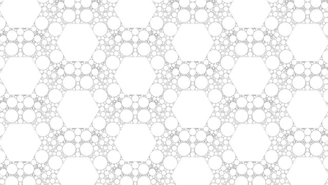 Halftone delicate Line Art of Interconnected Hexagonal Frames with Perfectly Inscribed Circles in a Minimal Geometric Composition. Vector