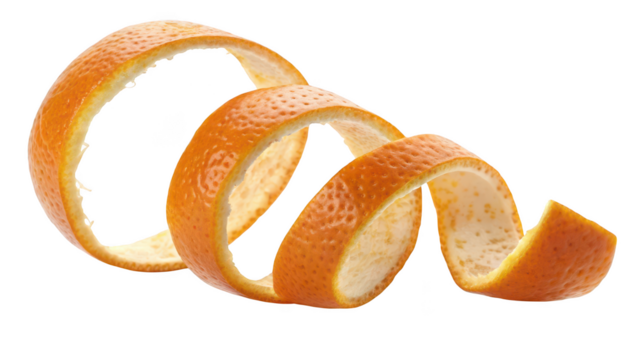 Orange peel spiral against a with textured surface citrus peel twist