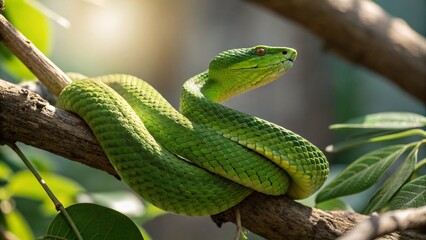 green snake on tree