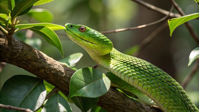 green snake on a branch