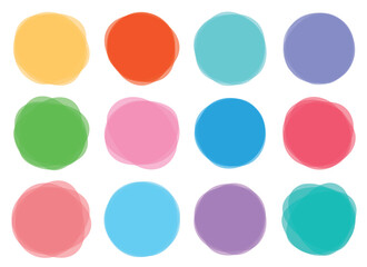 A grid arrangement of twelve abstract circular shapes each rendered in a different color with a soft watercolor-like effect, creating a playful and modern composition.