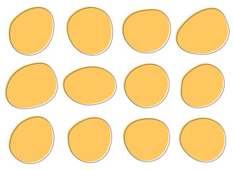 Twelve stylized, irregular yellow blobs are scattered across a white background. Each blob is outlined with a thin black line, creating a doodle or hand-drawn effect.