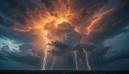 Dramatic storm clouds illuminated by lightning create breathtaking natural spectacle