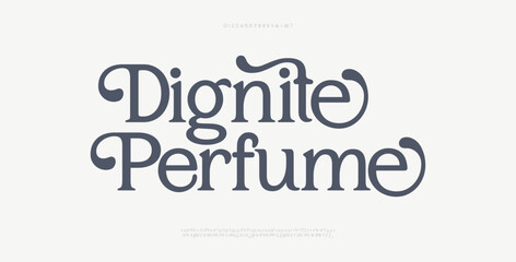 Dignite perfume, Minimal modern alphabet fonts. Typography minimalist neon urban digital fashion future creative logo font.