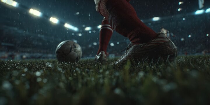 Player Preparing for Penalty Kick on Soccer Field - Powered by Adobe