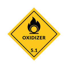Hazardous Material Oxidizer Vector Flat Label. Class 5 Sign with Oxidizing Substances.