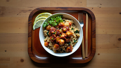 Overhead View Food Served Bowl Table