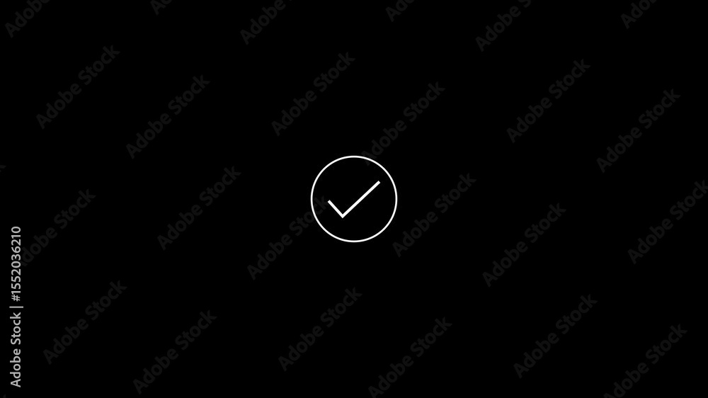 Poster checkmark icon animates inside a circle on a clean black background. checkmark animation signals app