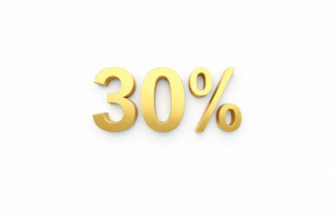golden 30% symbol against a white background. concept of sales and discounts. promotion, marketing poster, e-commerce, print design. cyber monday, black friday, super saturday