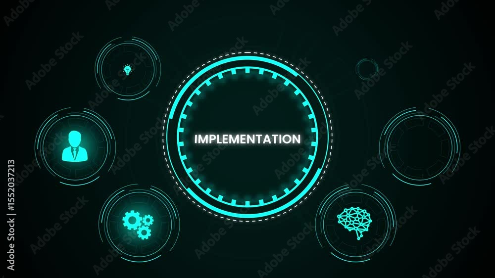 Poster futuristic teal neon circle hud interface element with abstract graphic design
