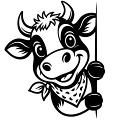 Obraz premium Cute peeking highland cow vector illustration 