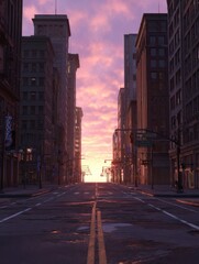 Obraz premium Empty City Street at Sunset.