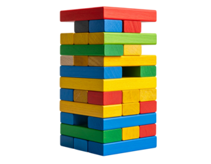  Stack of Colorful Wooden Blocks in a Tower Formation, isolated on a transparent background png