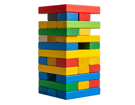  Stack of Colorful Wooden Blocks in a Tower Formation, isolated on a transparent background png